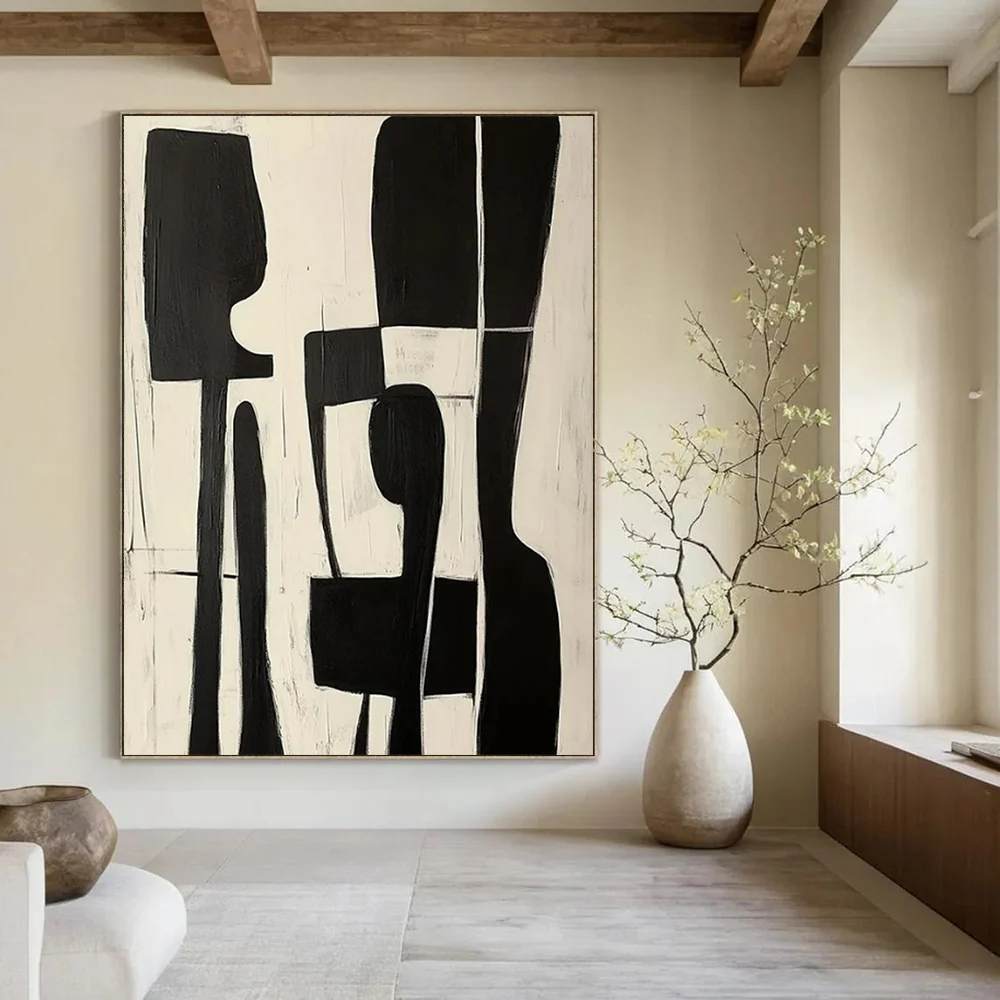 Black Original Handmade Dining Room White Abstract Artwork E4Q4N